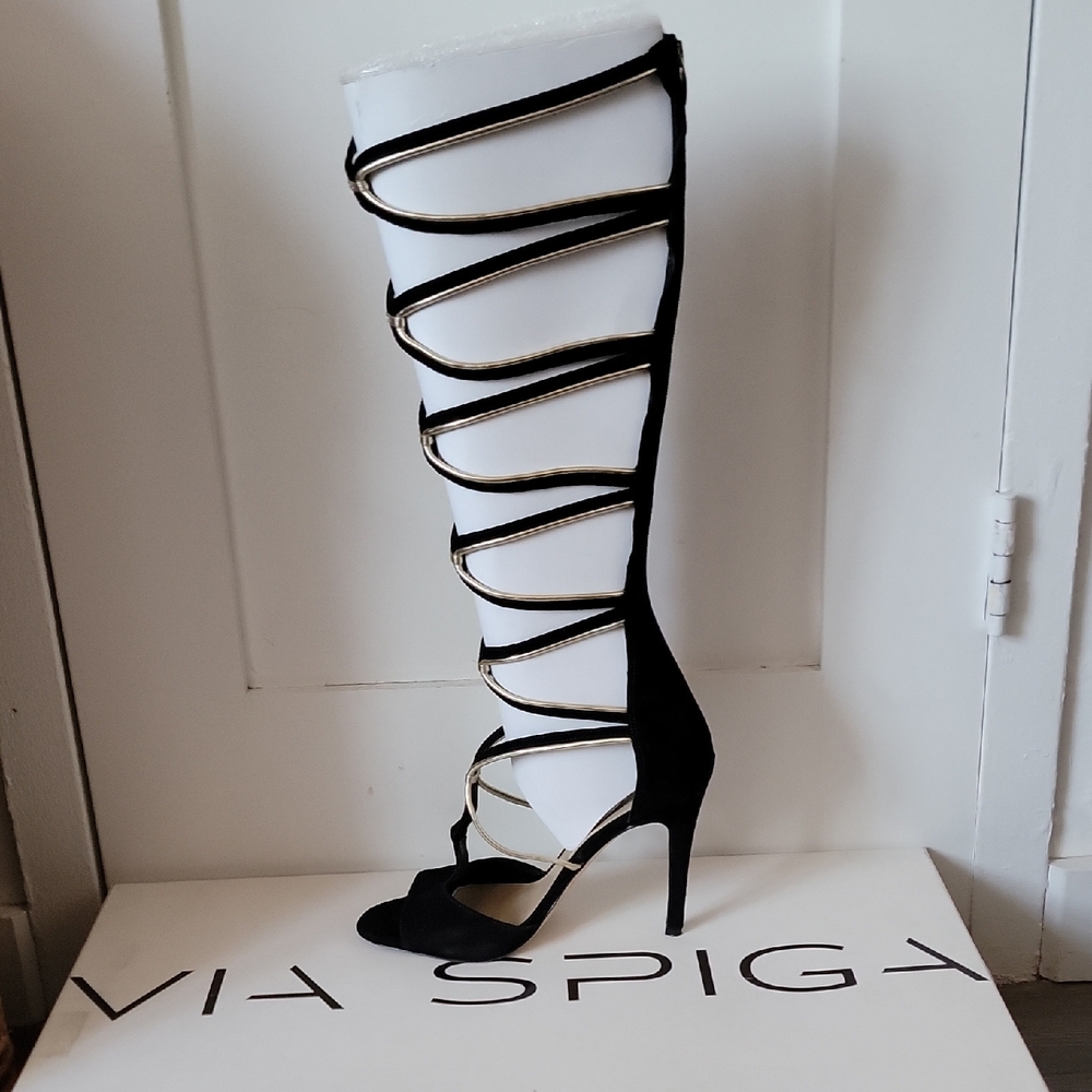 Via Spiga Black Suede Gladiator Sandals